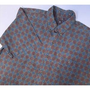 Vintage 80's Cotton Row Retro Blue/Button Down Short Sleeve Shirt XLT